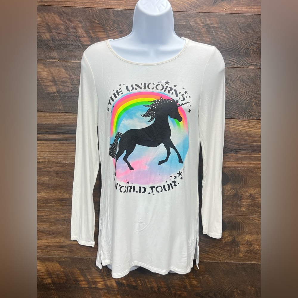 Justice Shirt Size 14 The Unicorns World Tour Long Sleeve Rainbow Sparkly